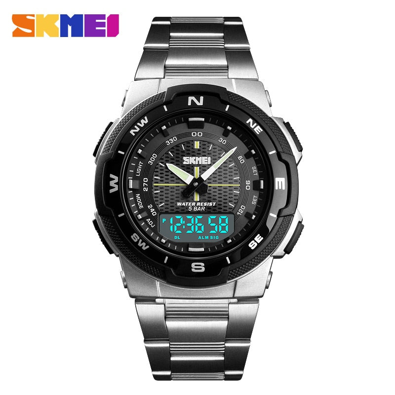 Reloj SKMEI para hombre, relojes deportivos de cuarzo de moda con correa de acero inoxidable, relojes para hombre