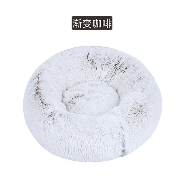 Cama redonda de felpa para gatos y perros, con forma de donut, nido profundo y suave para dormir.