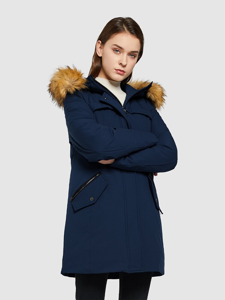 Chaqueta de plumón de invierno Orolay para mujer, cálida, con capucha y bolsillos, de longitud media