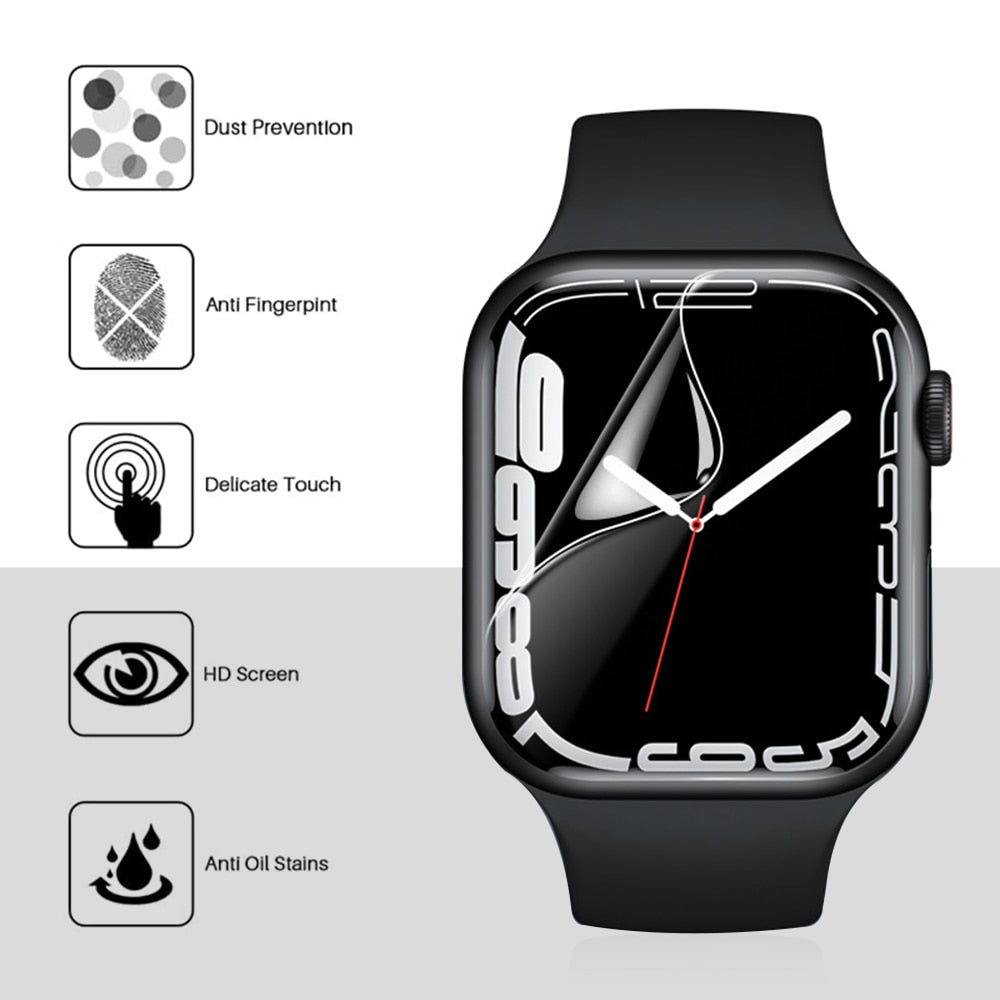 Protector de pantalla HD transparente y completo para Apple Watch 8, 7, 6, SE, 5, 4, 3 y 45