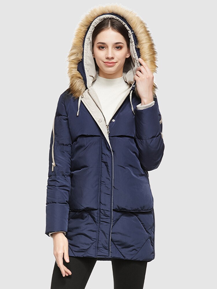 Chaqueta de plumón gruesa de longitud media con capucha de piel extraíble Orolay para mujer