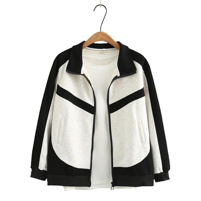 Chaqueta informal elegante con bloques de color para primavera/otoño para mujer de talla grande