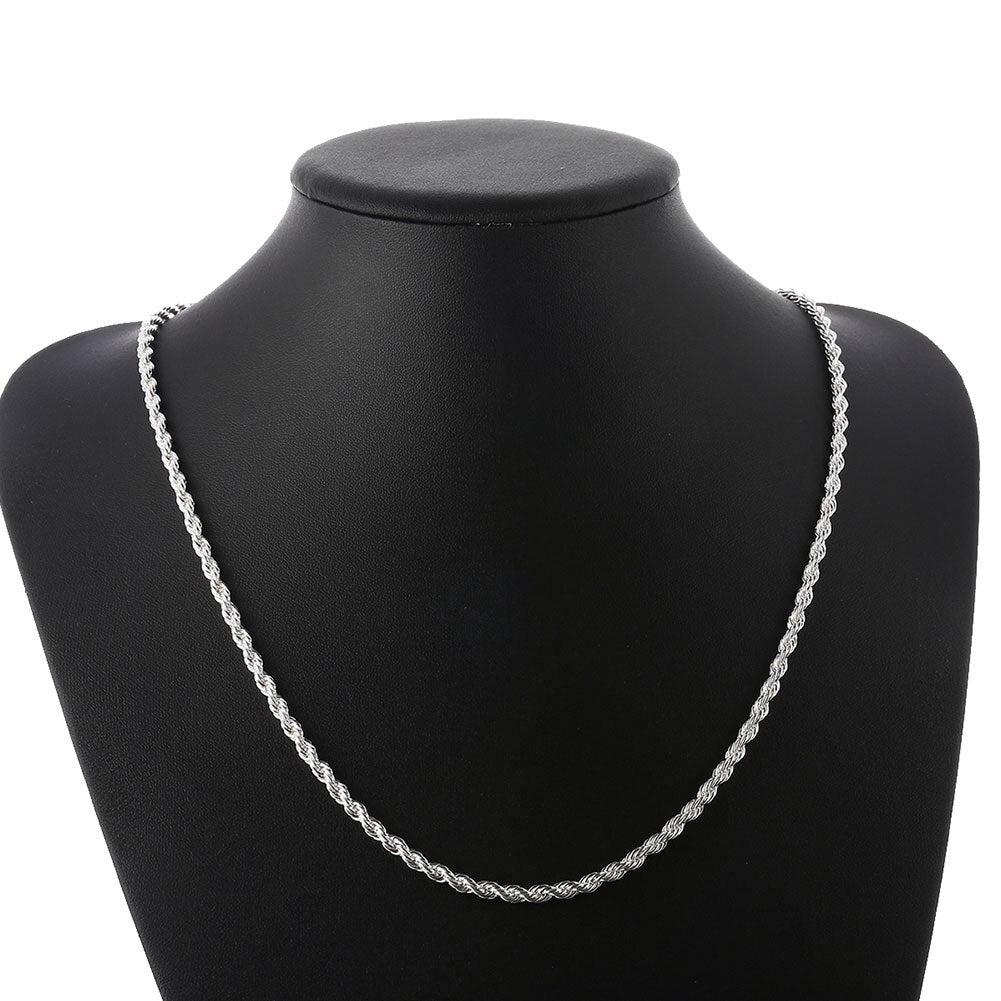 Collar de cuerda trenzada de 4 mm de color plateado para hombre y mujer, pulsera de moda, talla S