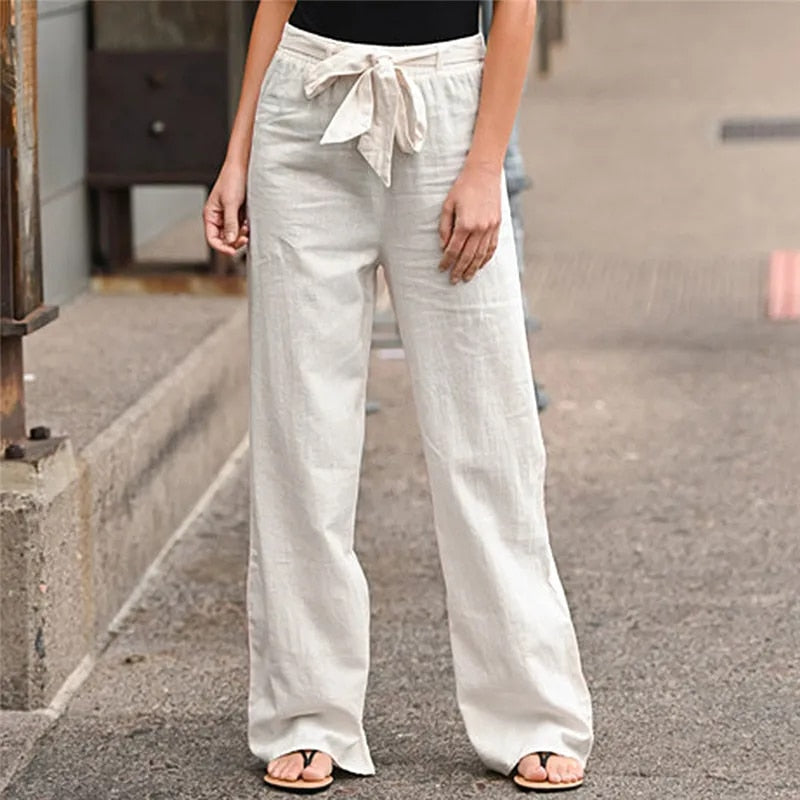 Women Cotton Linen Pants 2023 Summer Fashion Elastic Waist Loose Straight Pants image 5
