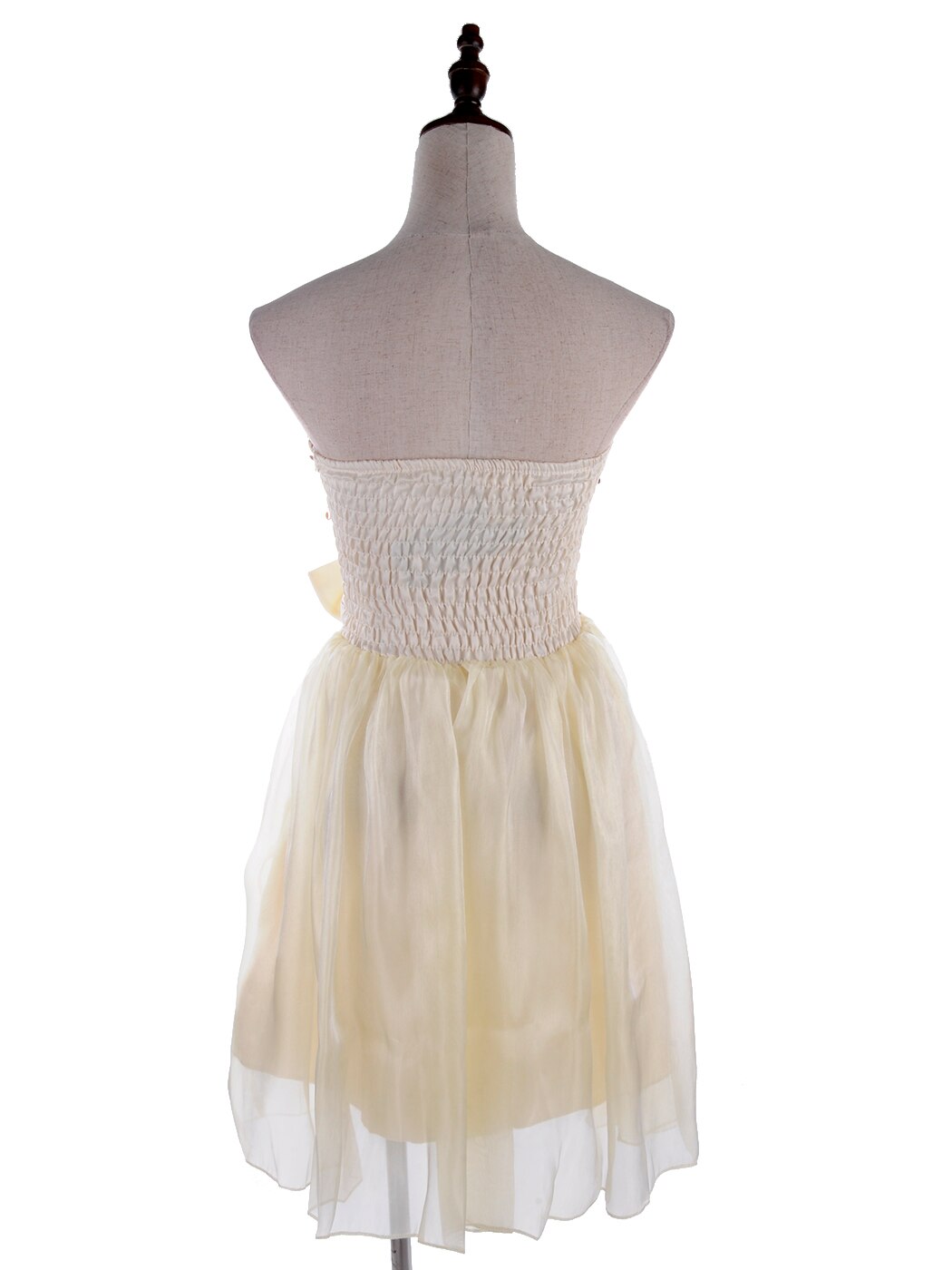 Womens Yellow Gold Sequin High Waisted Bow Strapless Tube Top Dress Dinner image 4