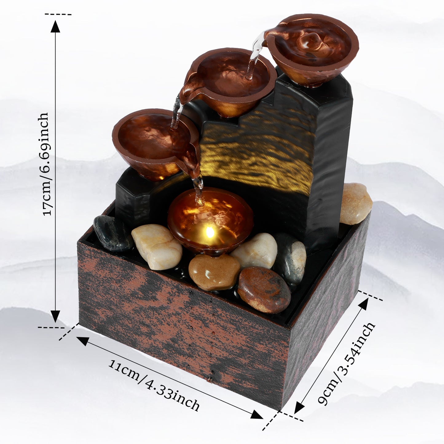 Tabletop Fountain Meditation Water Fountain With Light And Pebble Small Waterfa image 5