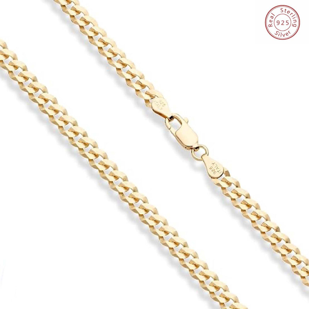 18K Gold Plated 5mm Curb Cuban Link Chain Necklace High Polished 925 Sterling S image 5