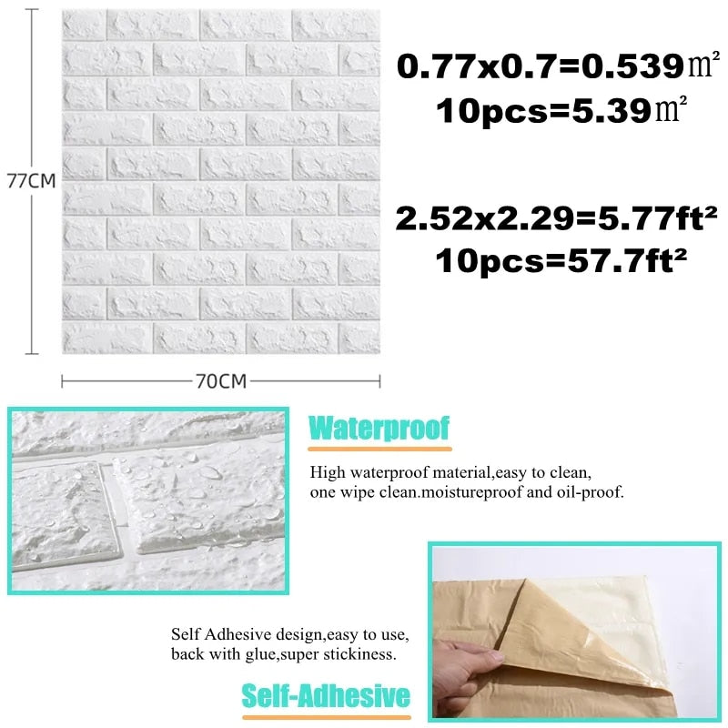 10pcs 3D Wall Sticker Imitation Brick Bedroom Christmas Home Decoration Waterpr image 11