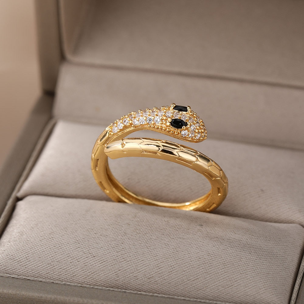 Stainless Steel Snake Rings For Women Men Gold Plated Open Adjustable Zircon Ri image 14
