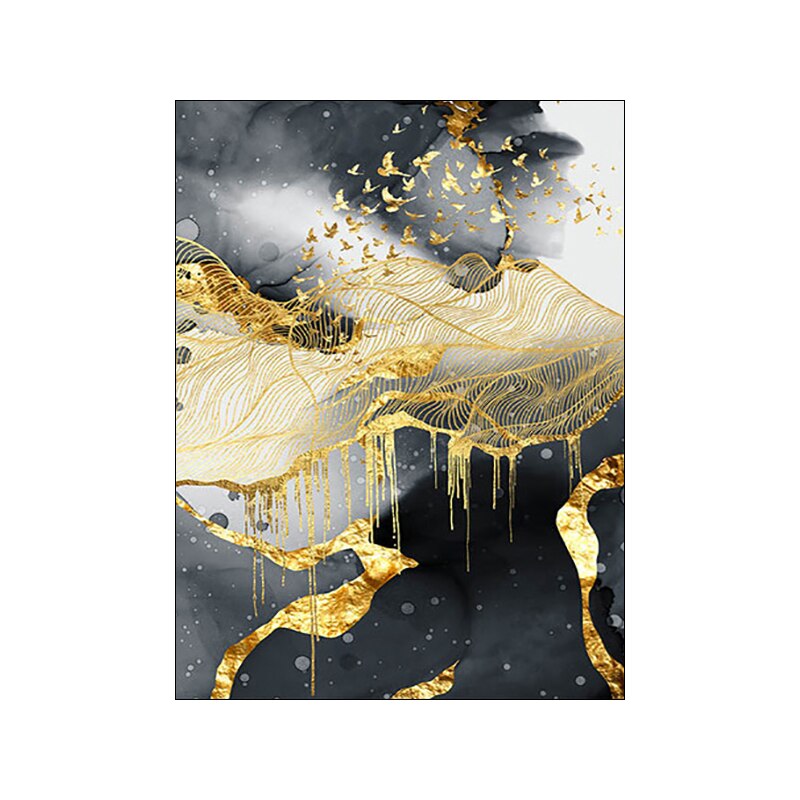 Abstract Classic Poster Canvas Art Painting Golden Marble Luxury Picture Home D image 0