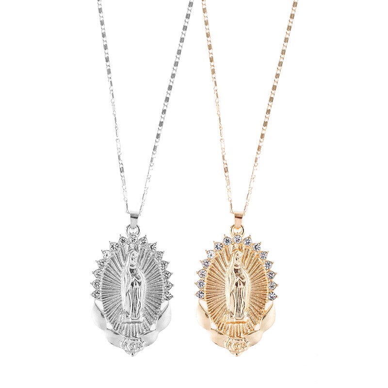 Holy Virgin Mary Pendant Necklace Religion Dainty Golden Christian Cubic image 5