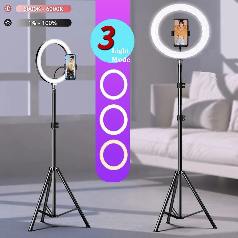 10" LED Selfie Ring Light Circle Fill Light Dimmable Round Lamp Tripod Trepied image 2