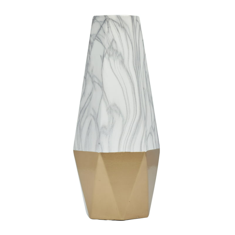 Faux Marble Gold Ceramic Vase with Gold Base image 8