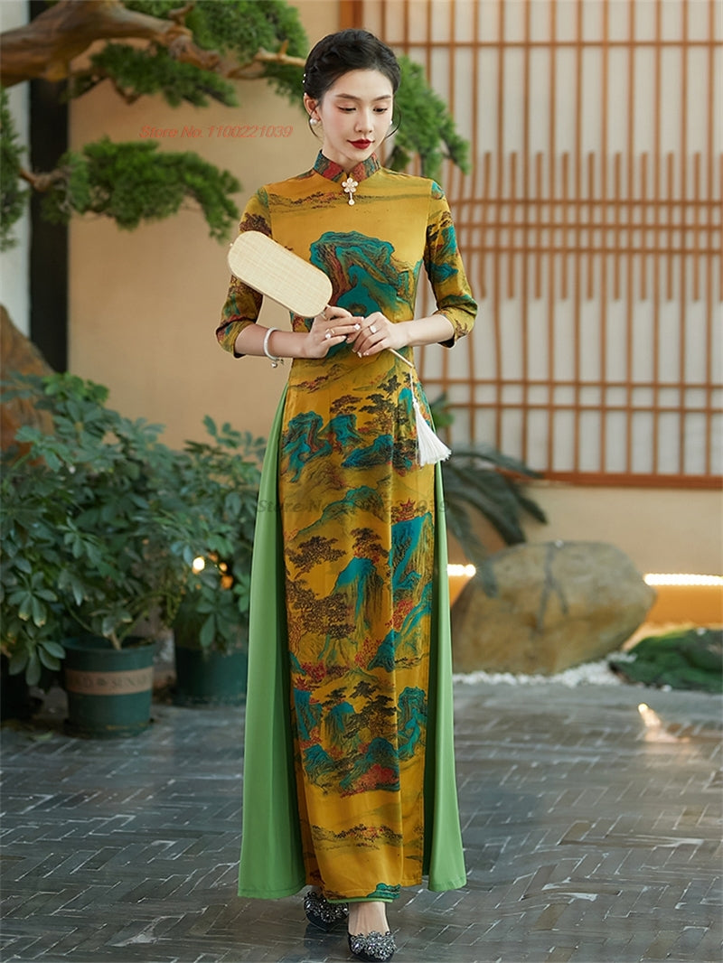 2024 ao dai vietnam traditional qipao dress chinese vintage dress cheongsam ori image 1