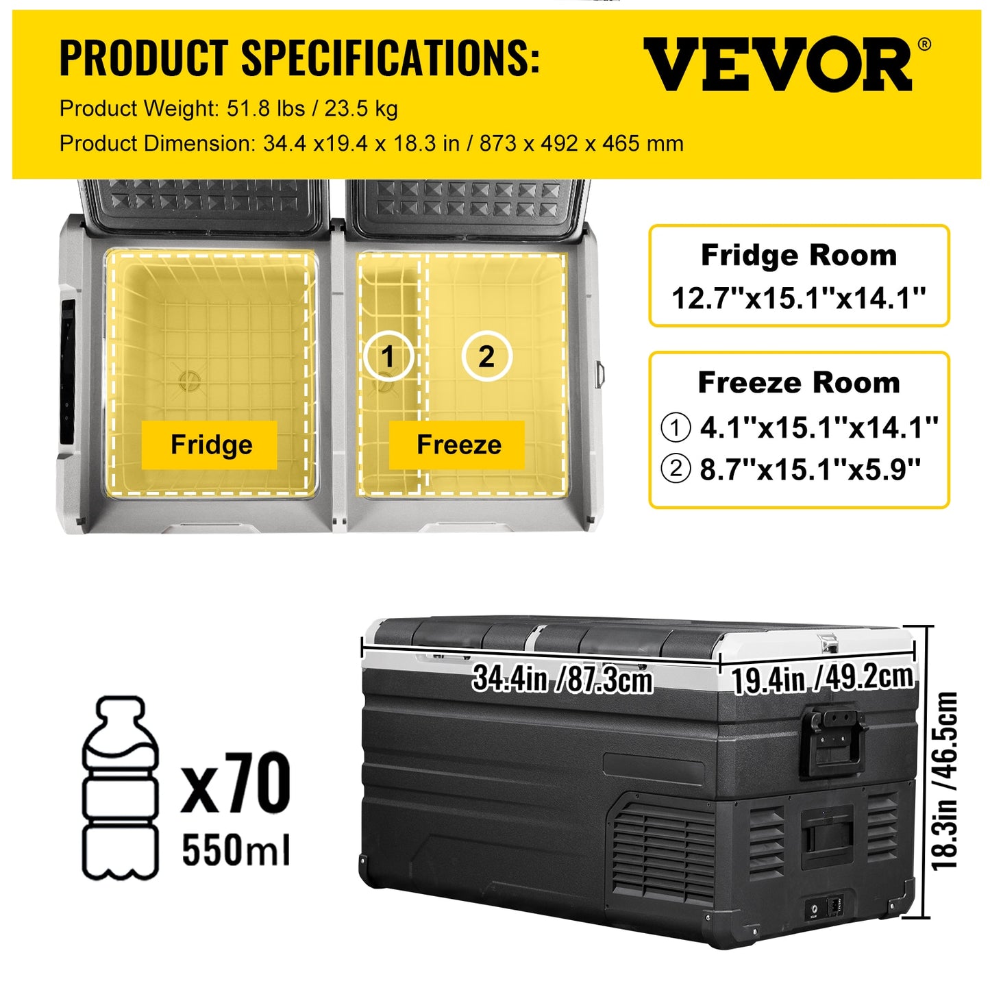 VEVOR 45L 55L 75L 95L Car Refrigerator Portable Compressor Freezer Fridge Dual image 2