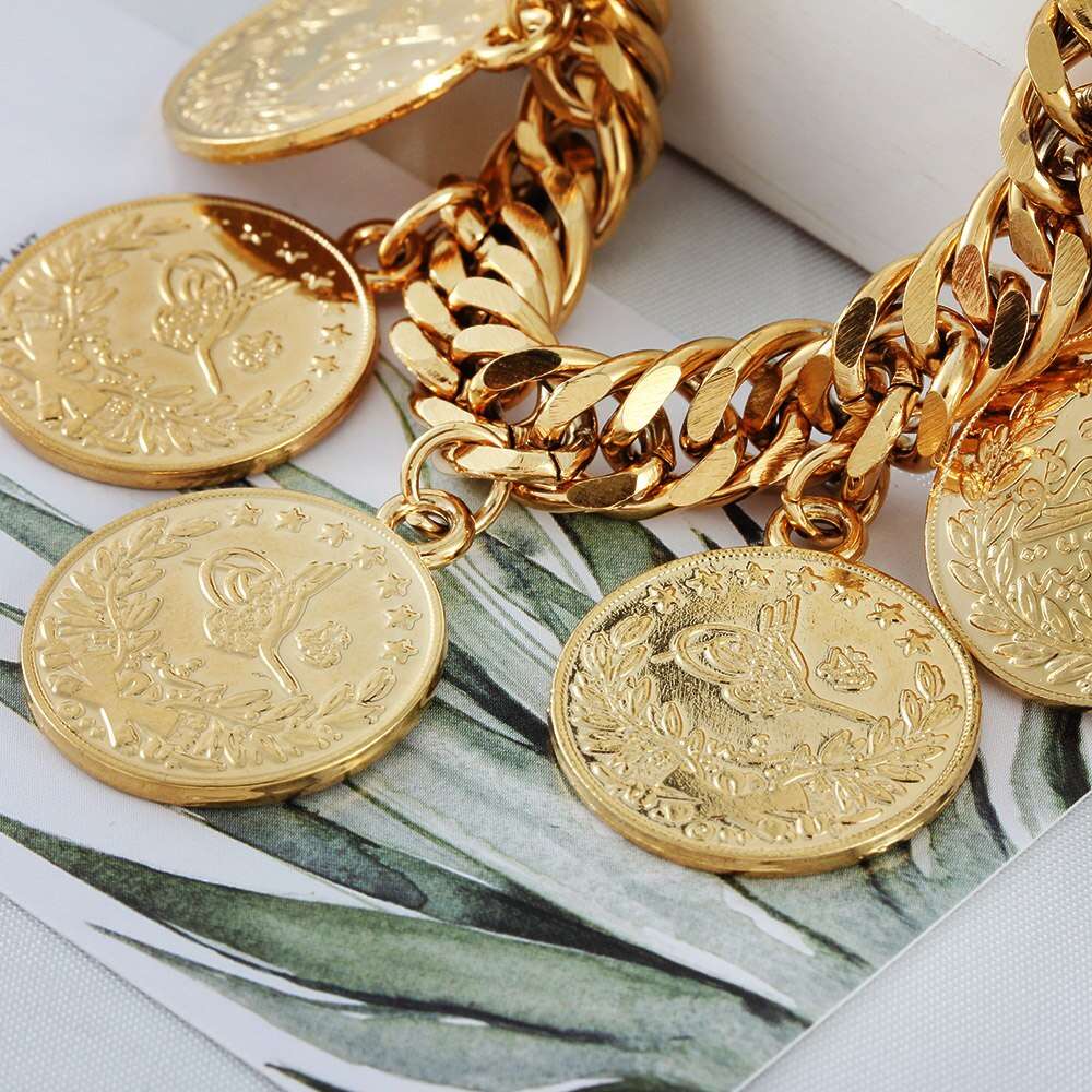 Length19CM/21CM Turkey Coin Bracelet for Women Gold Color Turks Simgesi Osmanli image 6