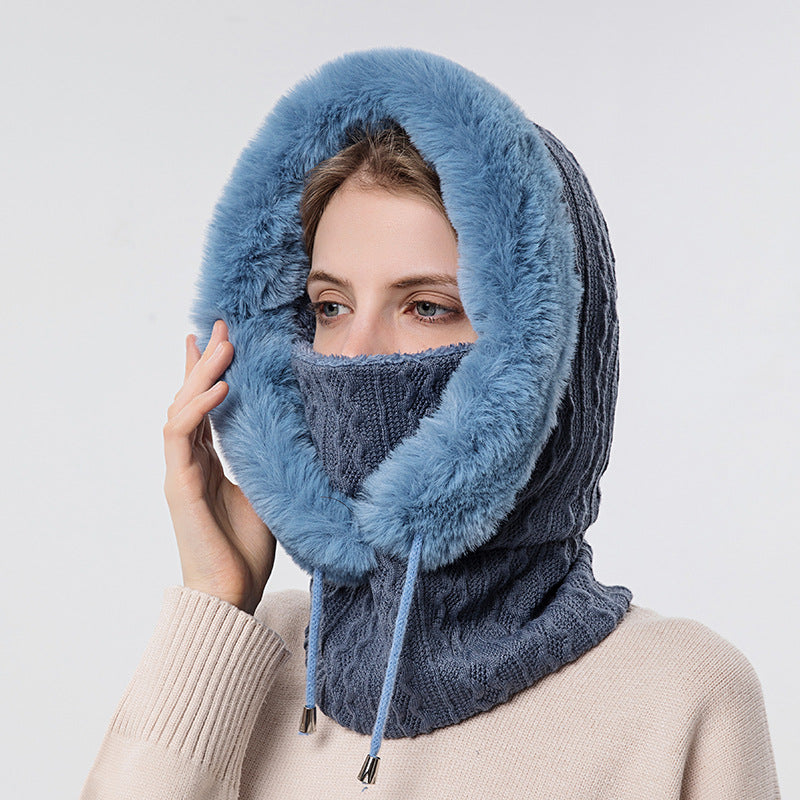 Women Beanie Hat Winter Balaclava Knitted Cap Hooded Face Mask Fluff Keep Warm image 7