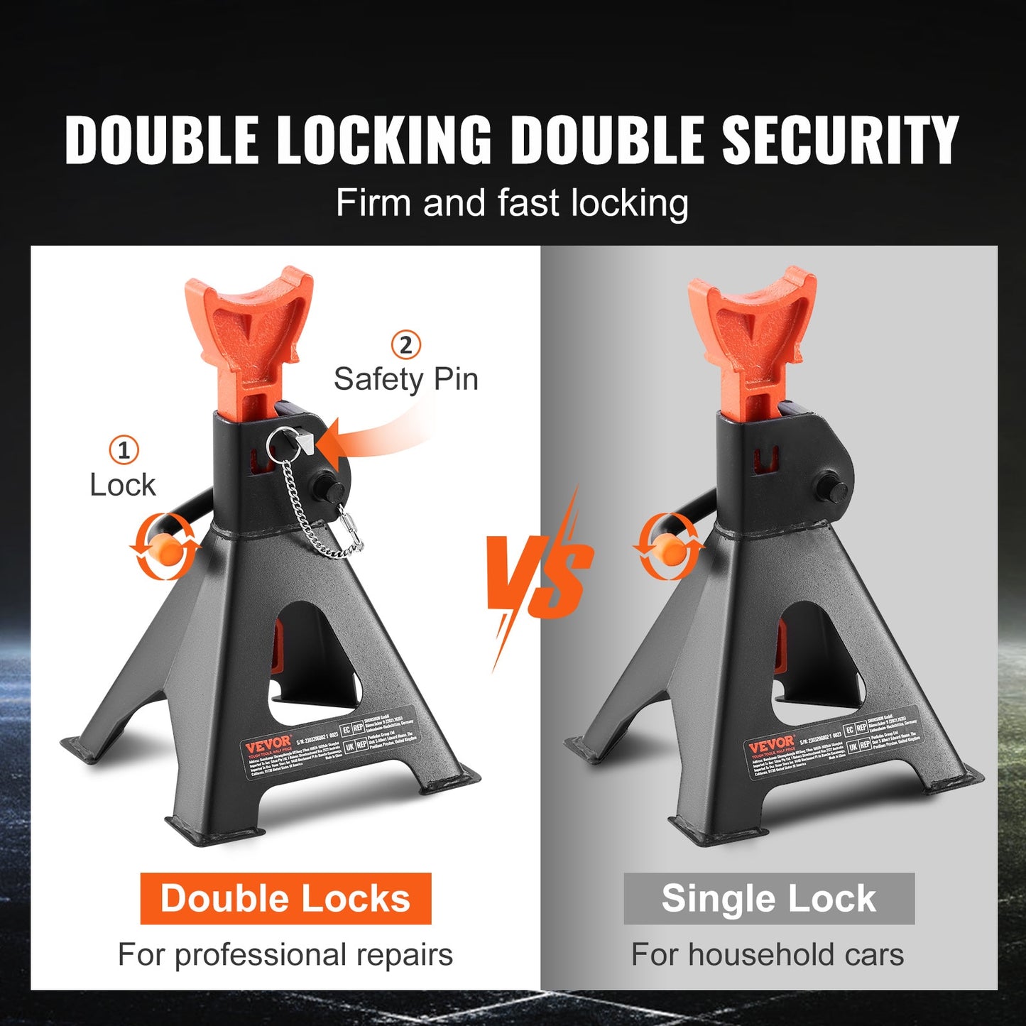 VEVOR Jack Stands 3/6 Ton (6000/12000 lbs) Capacity Car Jack Stands Double Lock image 4