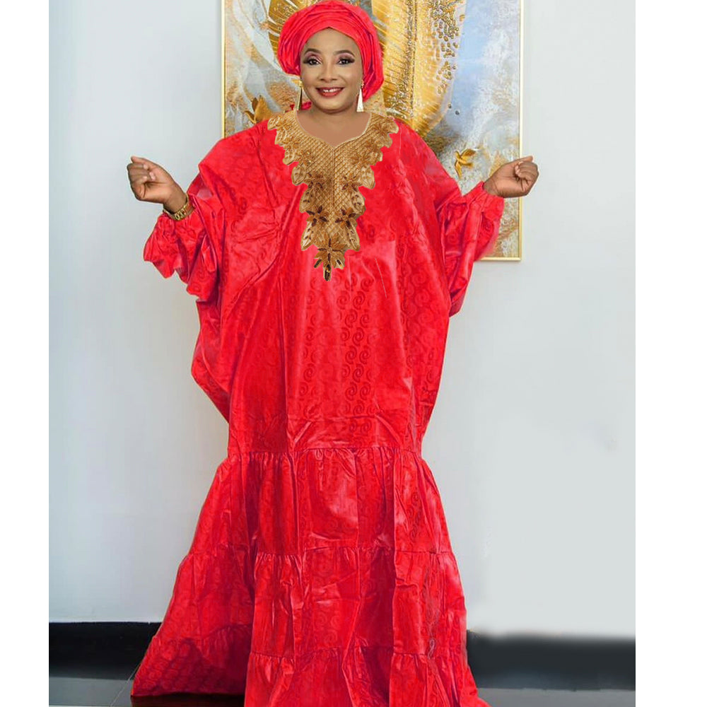 Gold African Bazin Rich Dress Original Nigerian Basin BouBou Dashiki For Ankara image 3