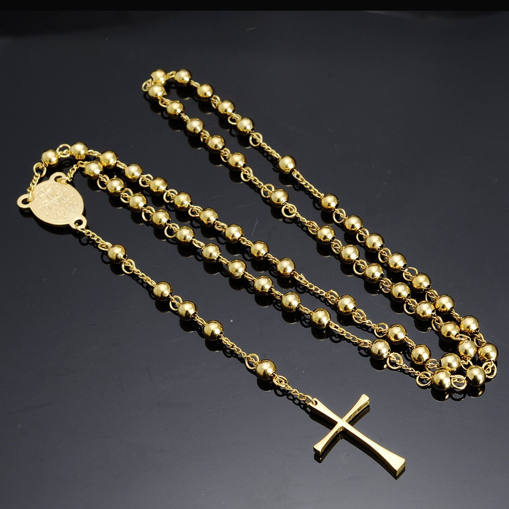Jesus Cross Pendant Necklace Stainless Steel Gold Color For Women Religious image 1