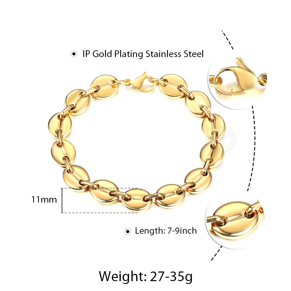 Coffee Beans Link Chain Bracelet Stainless Steel Gold Silver Color for Men Wome image 5
