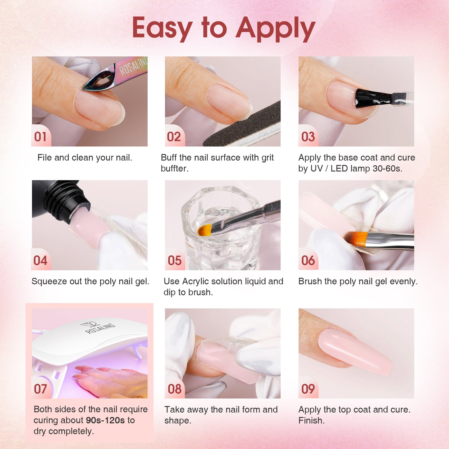 ROSALIND Poly Nail Gel Kit -20 Colors + 76 Nail Art Accessories kit Clear Nude image 5