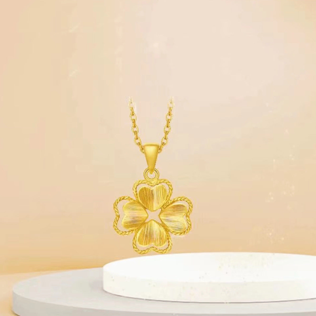 Shiny Pure 14 K Gold Color Clover Pendant Necklace for Women's Gold Color Neckl image 5