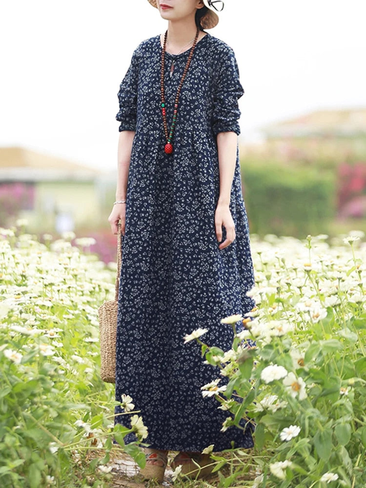 Vintage Women's Printed Dress 2023 ZANZEA Spring Sundress Casual Long Sleeve Ma image 7