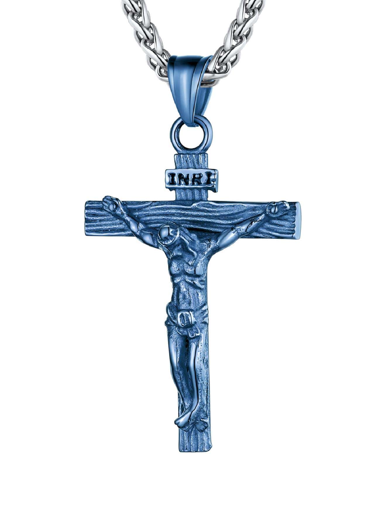U7 Men INRI Cross Pendant Baptism Christian Jewelry Stainless Steel/Gold/Black/ image 28