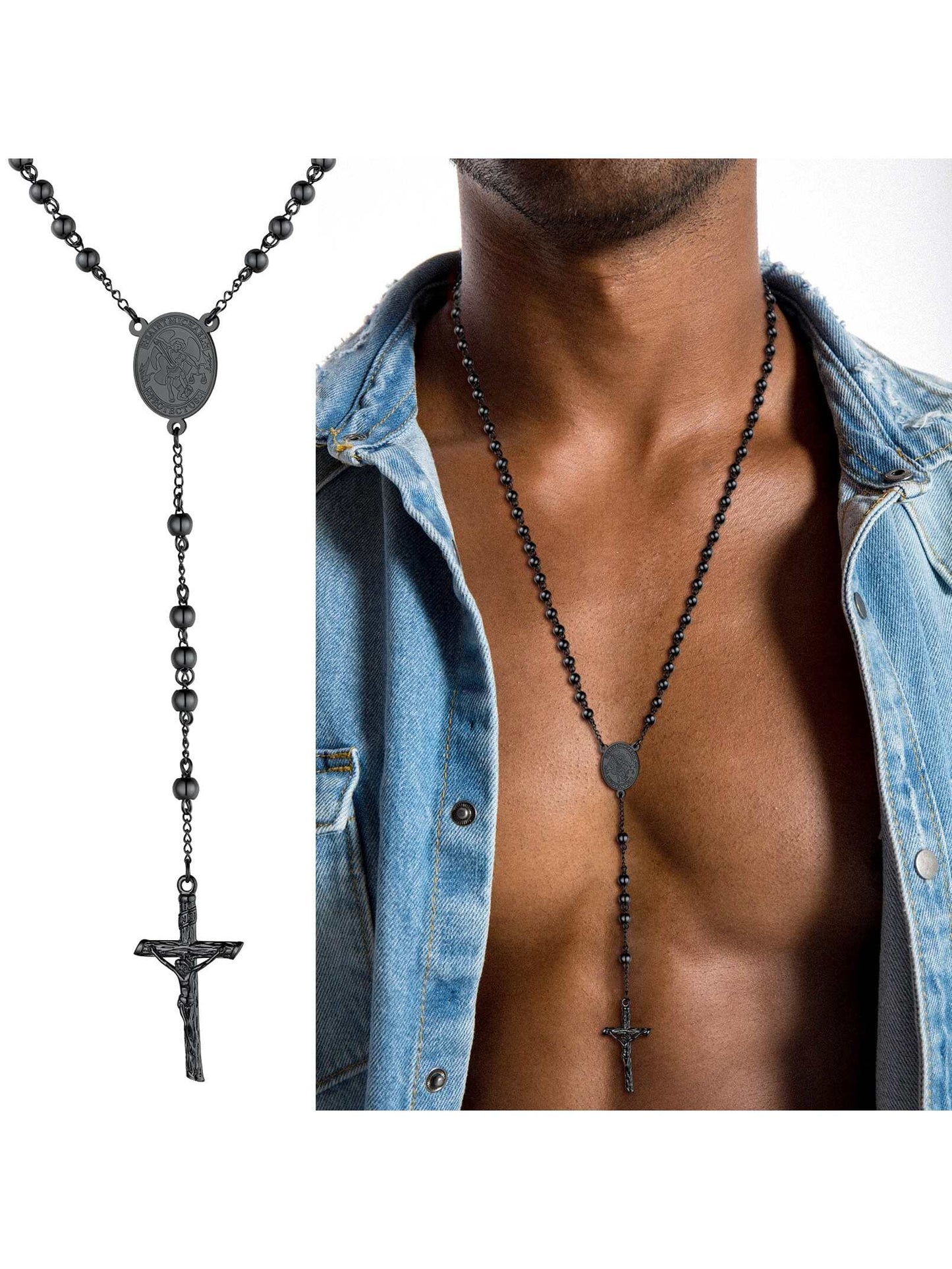 FaithHeart Women Christian Cross Pendant Necklace,Stainless Steel/Black/Gold Pr image 2