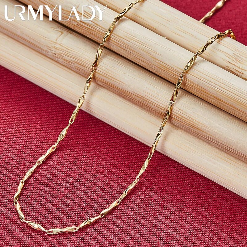 URMYLADY 24K Gold Clavicle Chain 18 Inch Necklace For Women Fashion Wedding Eng image 4