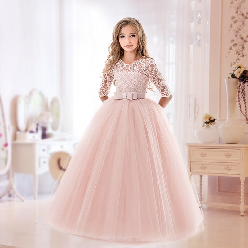 5-14 Year Bridesmaid Girl Lace White Flower Dress For Wedding Ceremony image 2