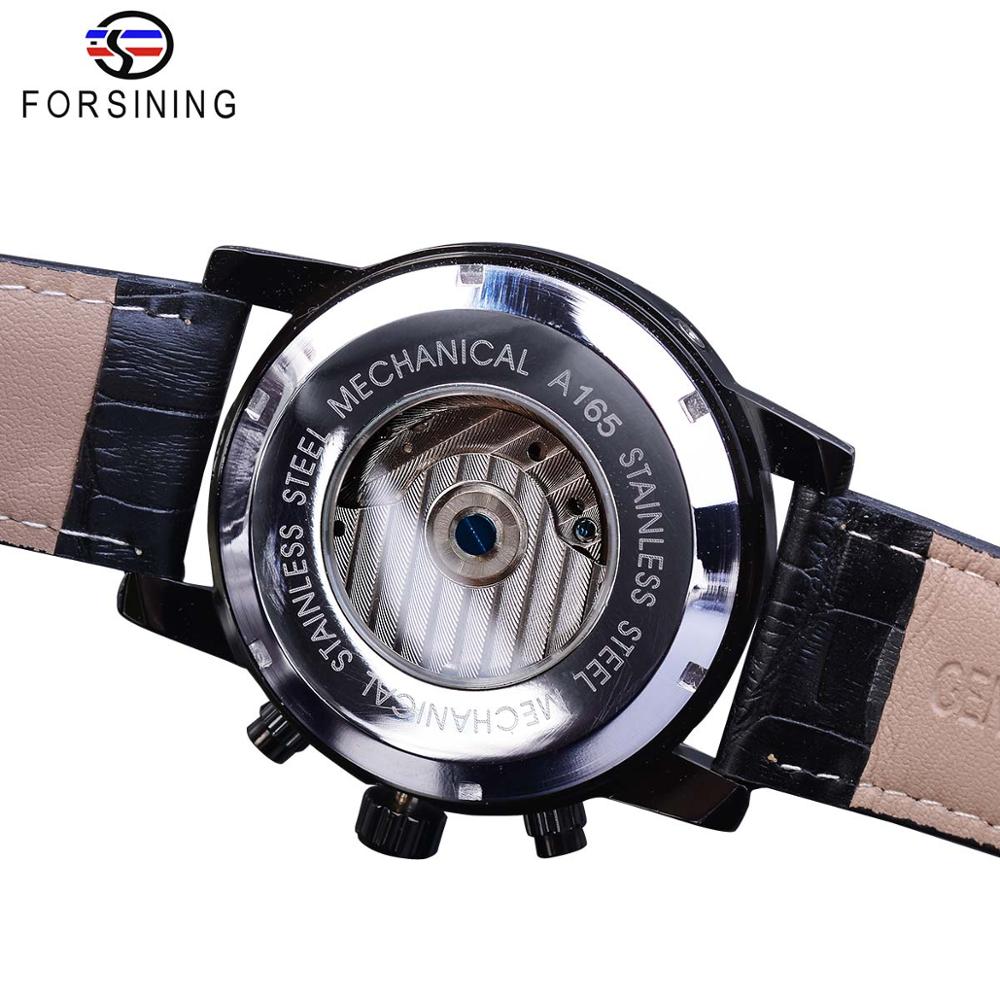 Forsining Tourbillion Fashion Wave Black Golden Clock Multi Function Display Me image 5
