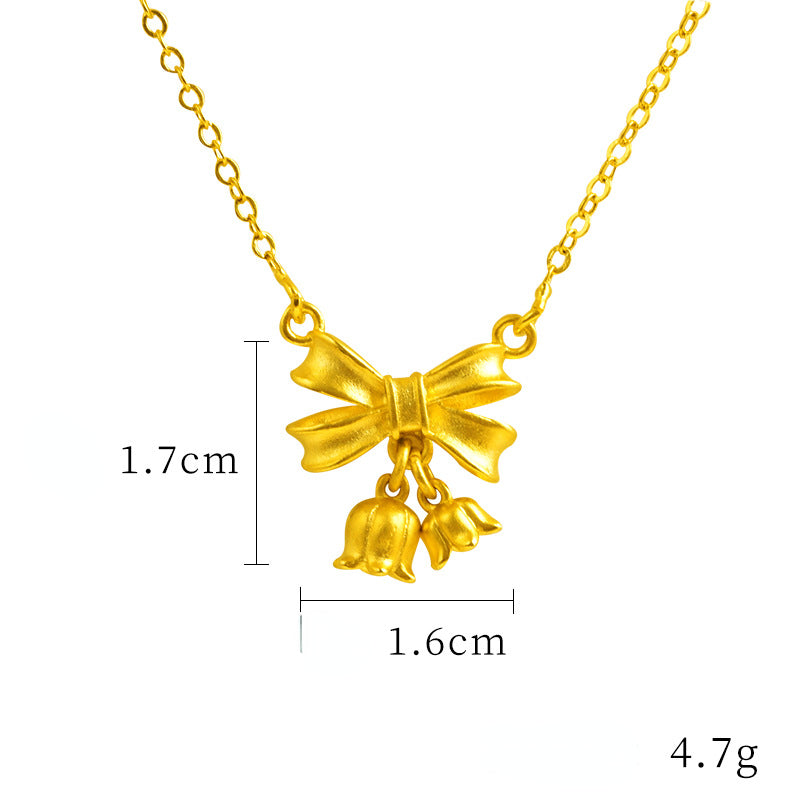 Luxury 14k Gold Original Sweet Bowknot Flower Necklace Bracelet Earring for Wom image 6