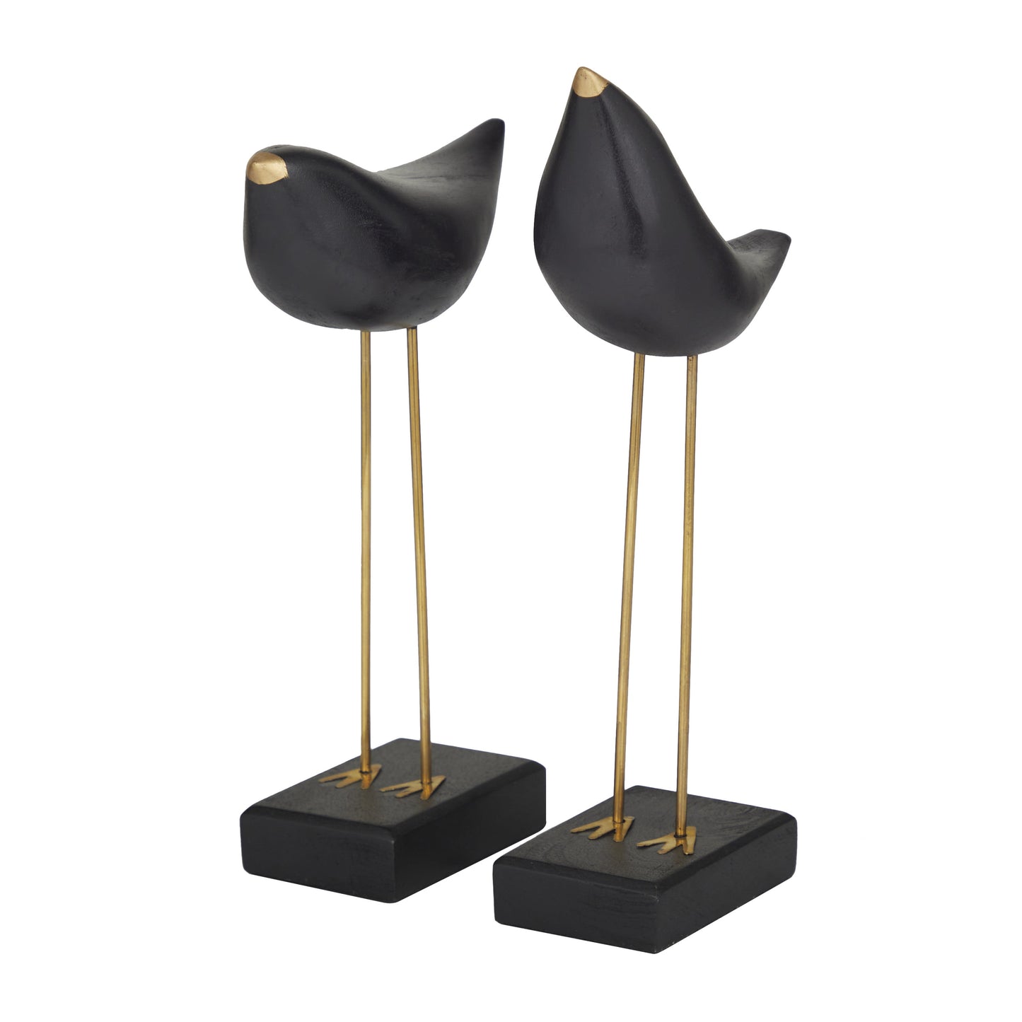 Wood Traditional Wooden Bird with Golden Legs and Beaks Sculptures 3"W x 13"H, image 1
