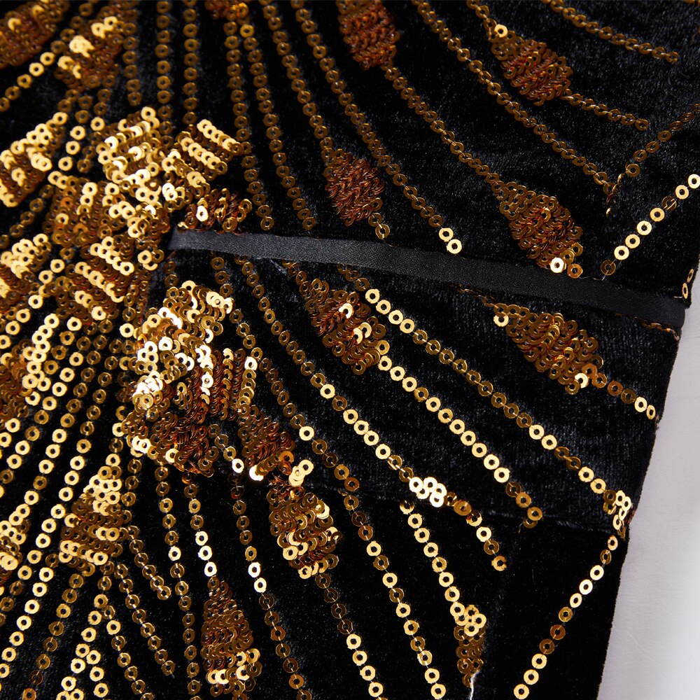 Black Shiny Gold Sequin Glitter Embellished Blazer Jacket Nightclub Prom Suit image 6