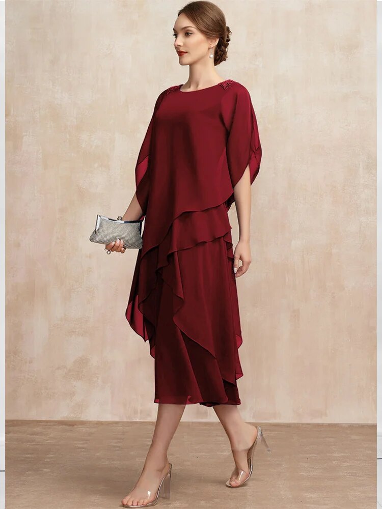 Women's Dress Summer Irregular Midi Dresses Ladies Elegant Mesh Sleeve Birthday image 6