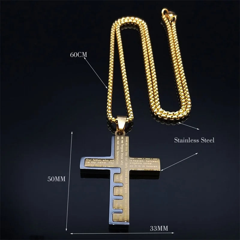 Cross Christian Church Prayer Necklace Men Stainless Steel Gold Color Bible Amu image 9