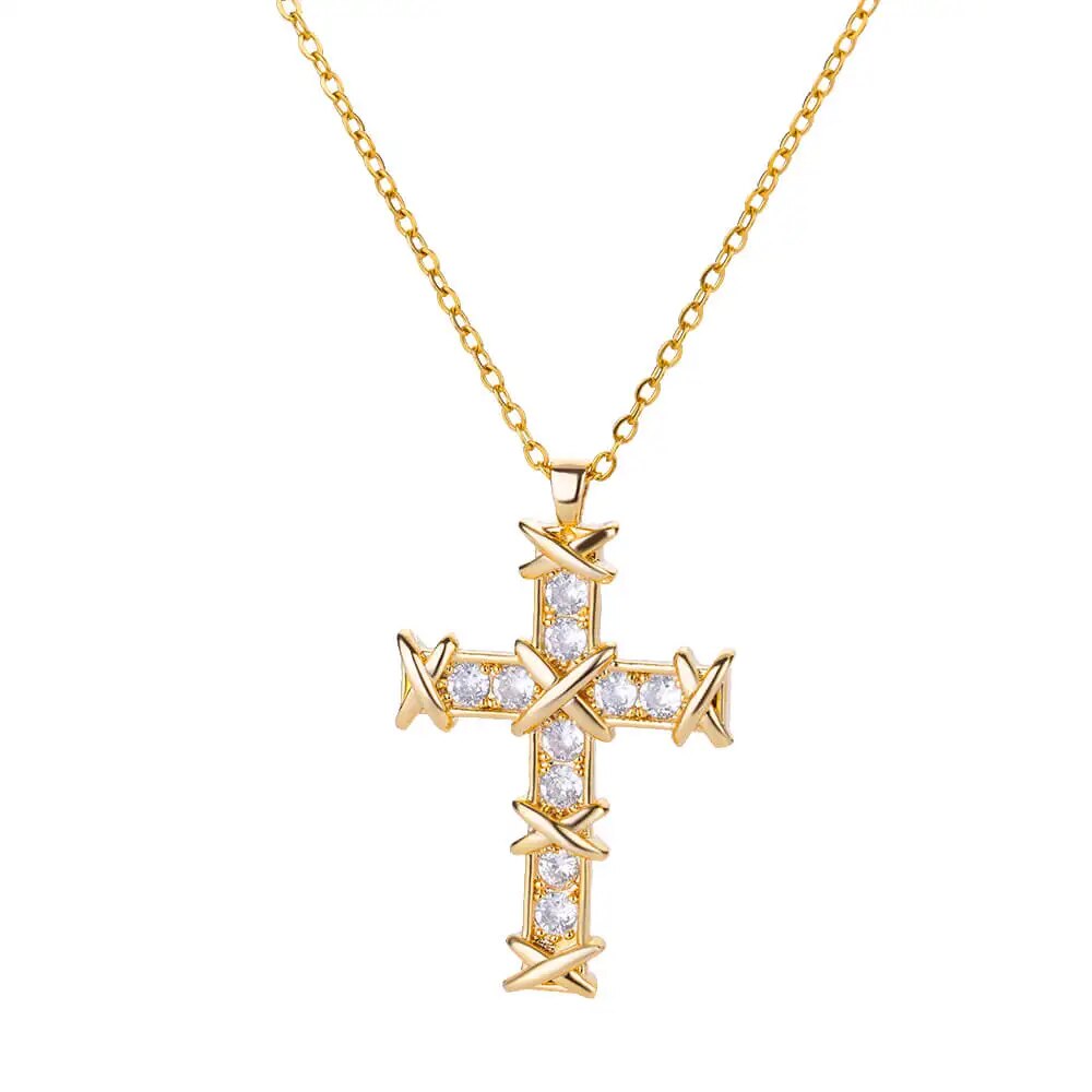 Zircon Cross Pendant Necklace for Women Gold Plated Stainless Steel Collar Neck image 4