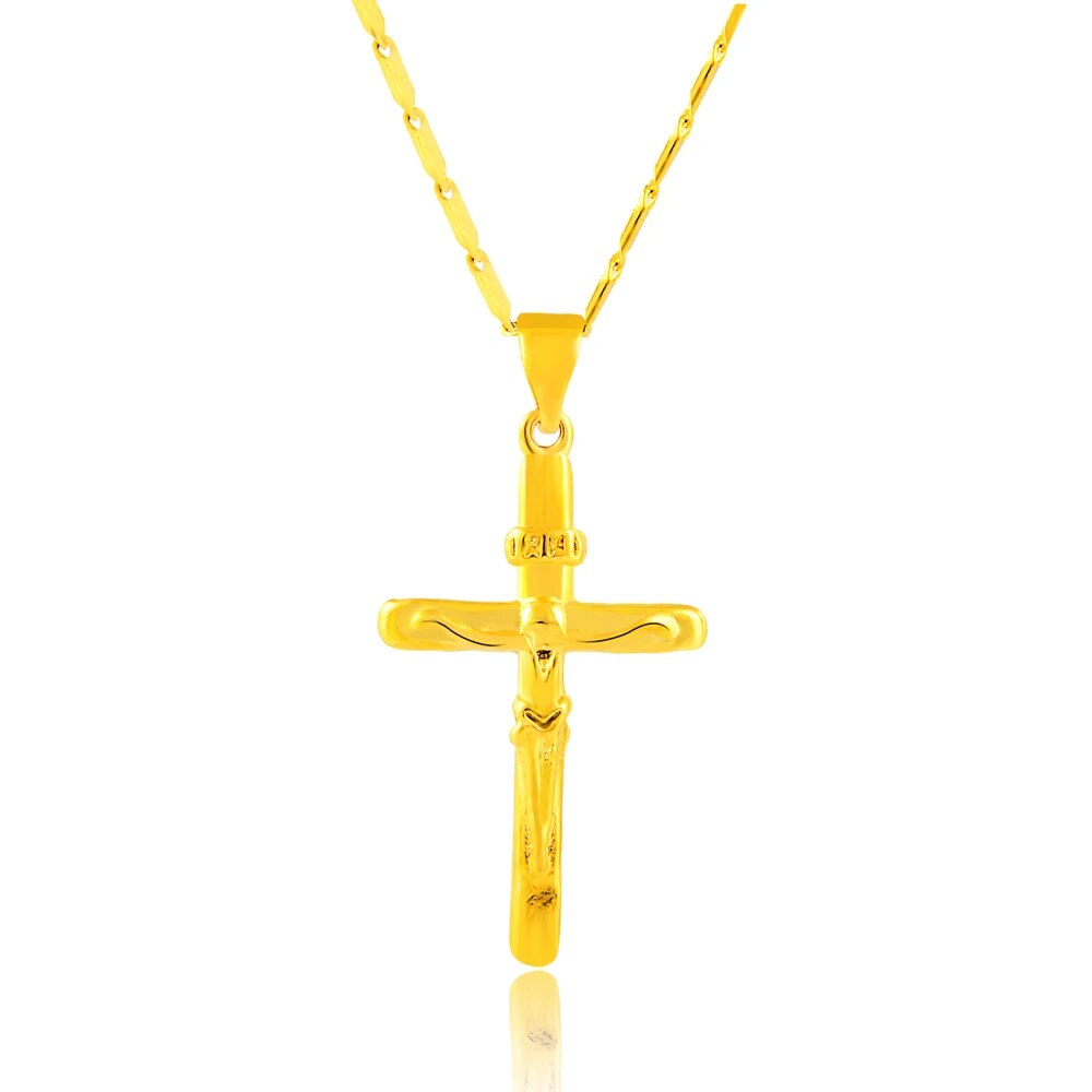 New 24K Gold Necklace Cross Pendant Gold Plated Necklace Men's & Women's Jewelr image 4