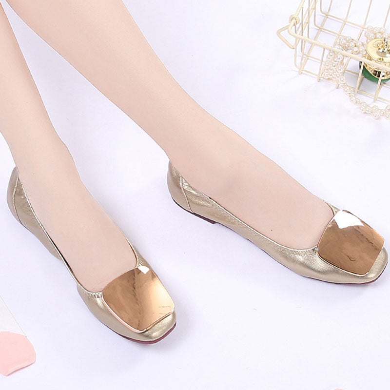 Woman Retro Spring Square Toe Cute Gold Mary Jane Comfortable Soft Soled Shoes image 3