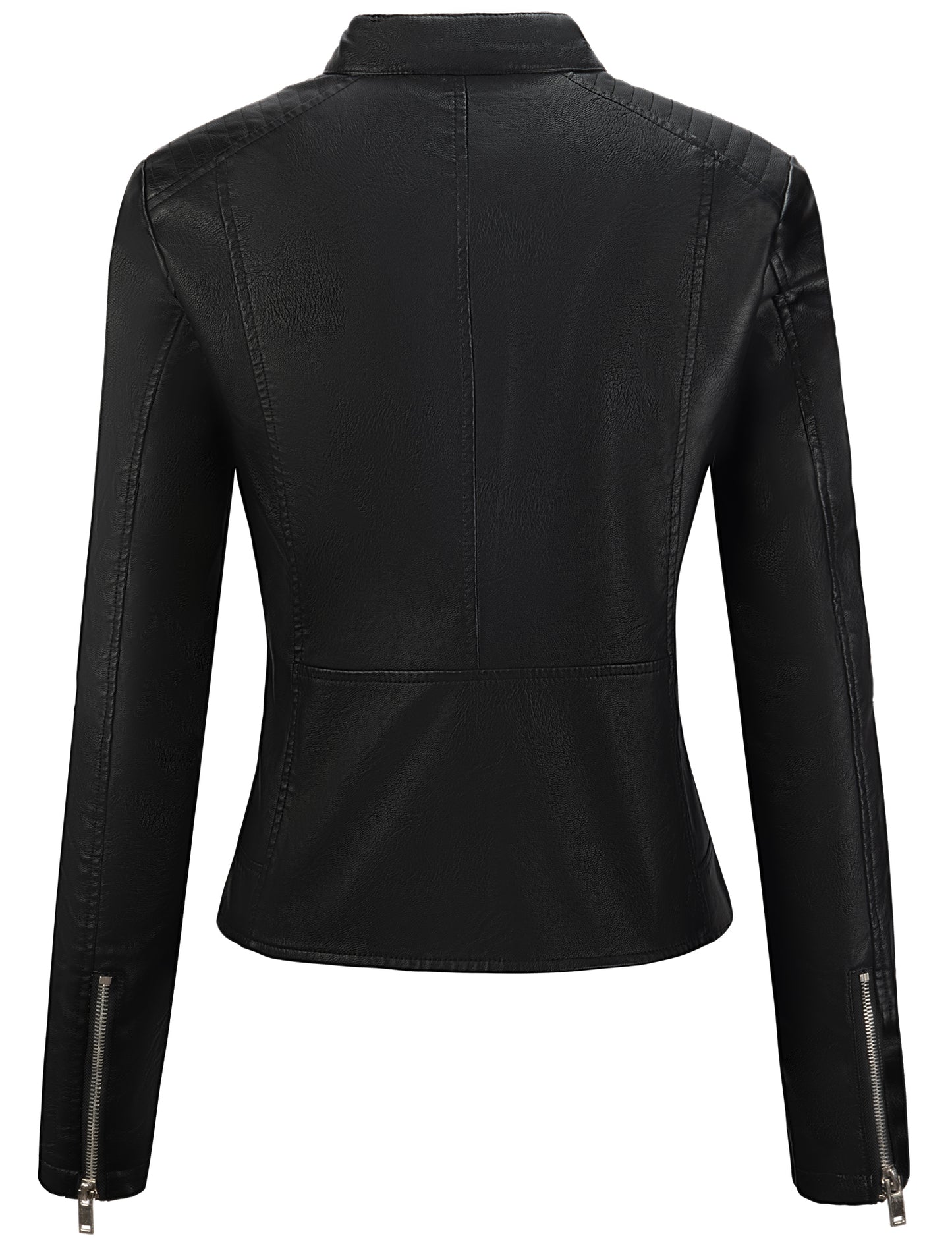 URBEST Women's Faux Leather Jacket Black Motorcycle Moto Biker Short Coat image 5