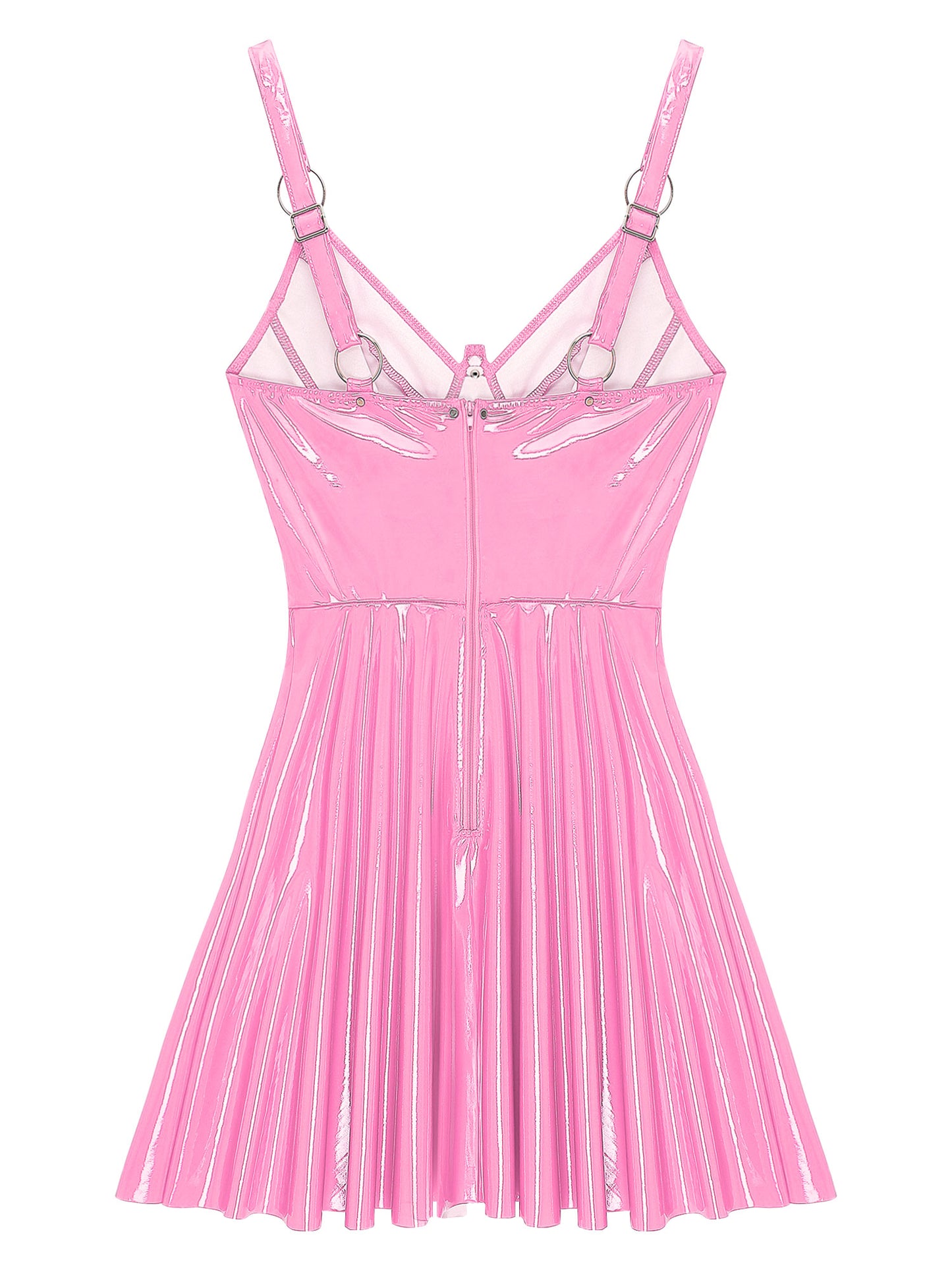 Womens Sexy Wet Look Patent Leather Slip Dress O-Ring Rivets Strappy V Neck Got image 9