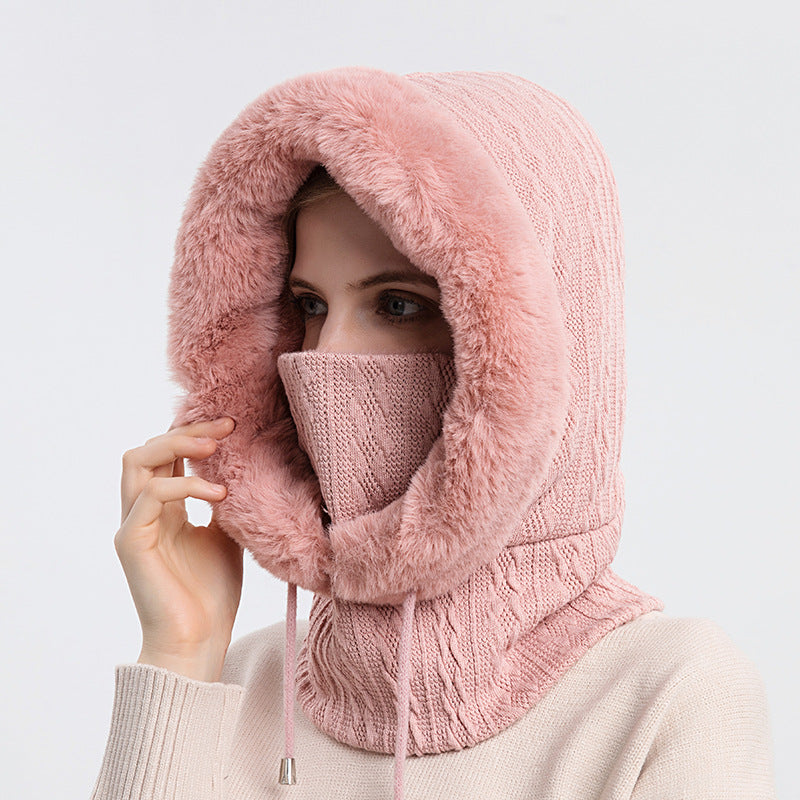 Women Beanie Hat Winter Balaclava Knitted Cap Hooded Face Mask Fluff Keep Warm image 4