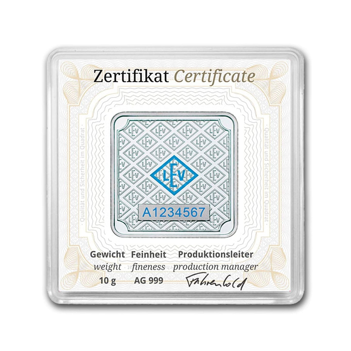 10 gram Silver Square - Geiger Edelmetalle (Encapsulated w/Assay) image 1