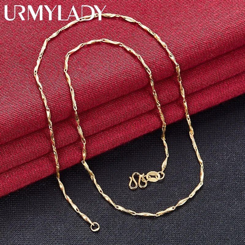 URMYLADY 24K Gold Clavicle Chain 18 Inch Necklace For Women Fashion Wedding Eng image 1
