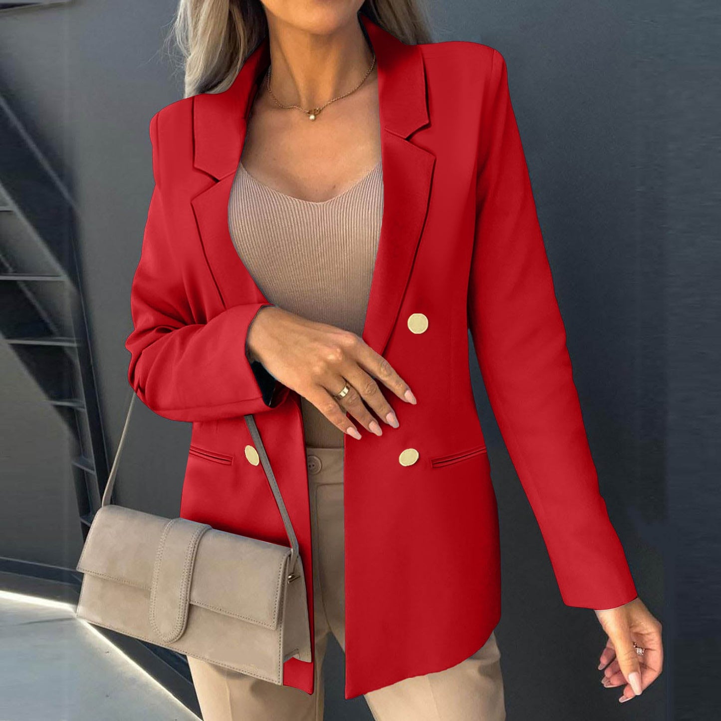 Women Outerwear Suit Loose Fit Buttons Up Lapel Workwear Blazer Office Lady Mul image 1