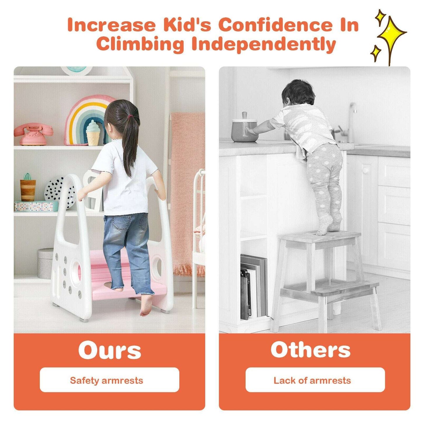 Kids Step Stool Learning Helper w/Armrest for Kitchen Toilet Potty Training image 2