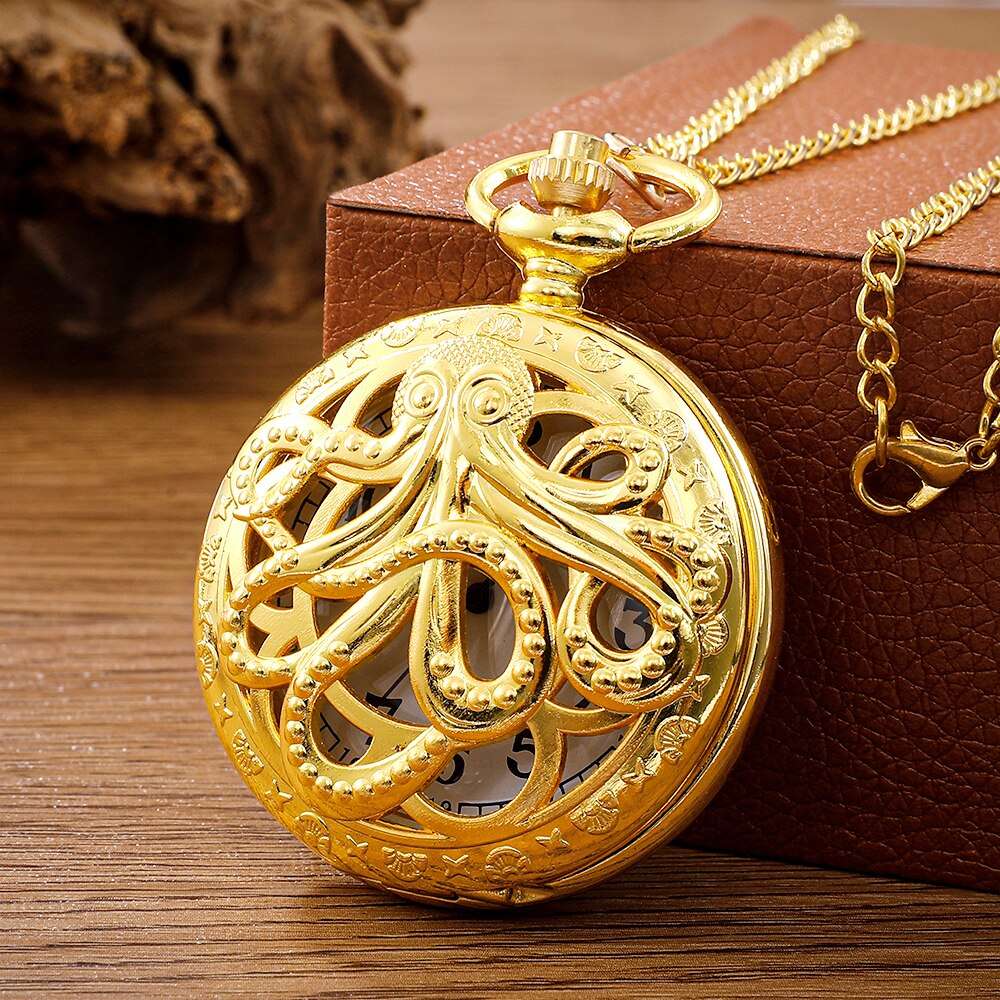 Octopus Pocket Watch Antique Steampunk Vintage Quartz Pocket Watch Golden Case image 1