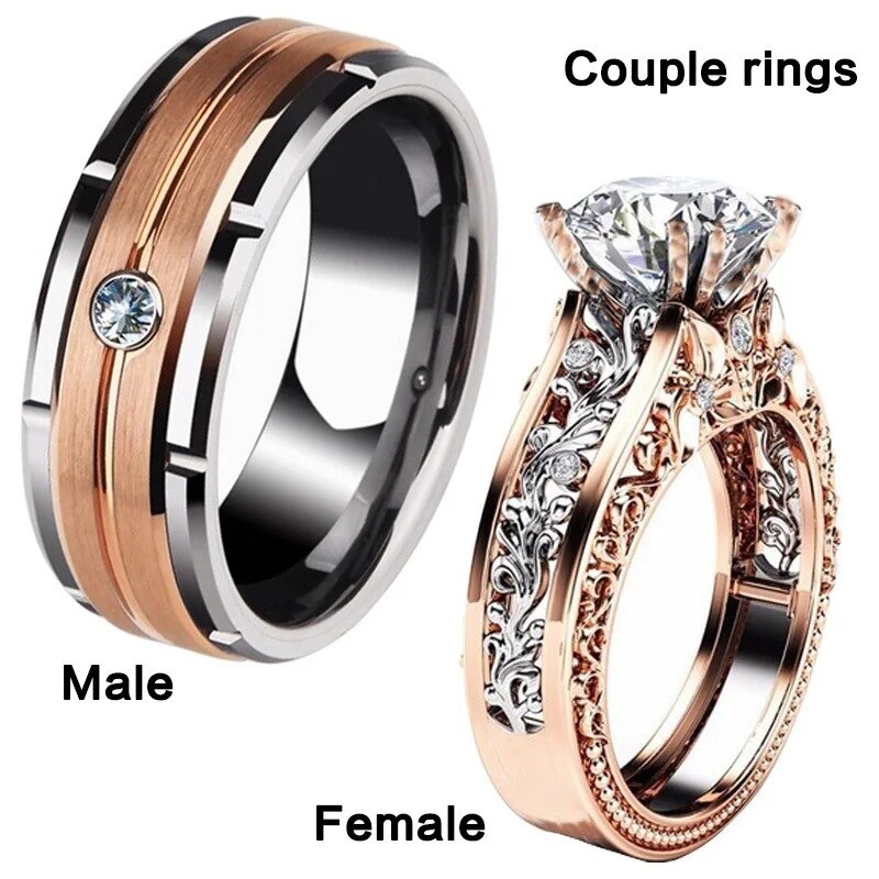 1pcs Luxury Women Ring Metal Hollow Carving Pattern Rose Gold Color Zircon Ston image 1